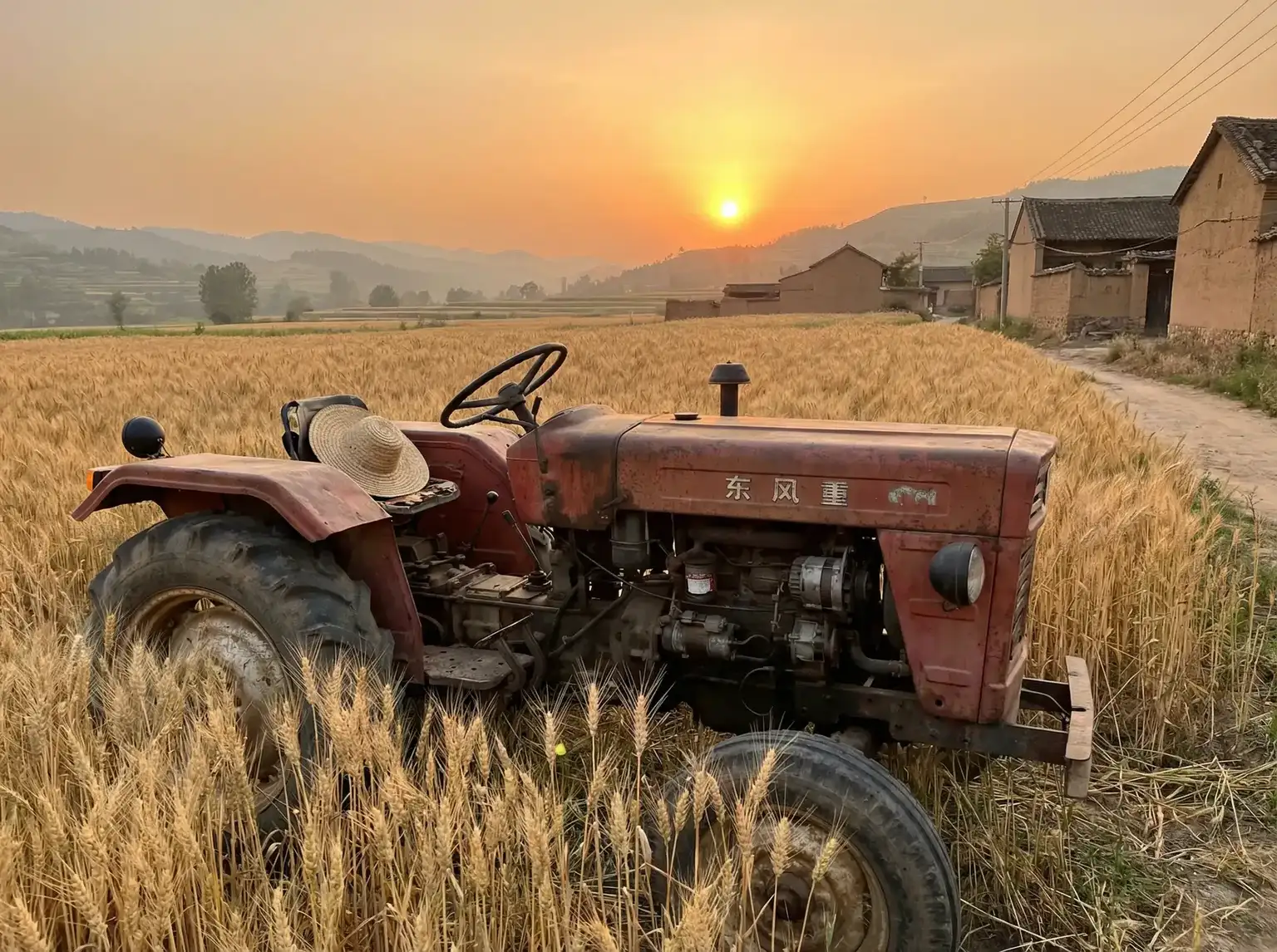 夕阳下的老式拖拉机停在麦田边 - 国产呦精品一区二区三区 田间记忆
